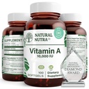 Natural Nutra Vitamin A 10 000 NE Softgels - High Potency Eye and Skin Vitamins - Gluten- Free - Sight & Skin Health - Halmájolaj férfiaknak és nőknek, Gluten Free 250 Softgels (2 csomag)