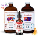 LIQUIDHEALTH Felnőtt Focus & Energy Liquid Vitamin Bundle Mega Energy B- Complex, USDA Organic Metil B12 Drops, Neurológiai Nootropic Focus Supplement - Boost Energy, Mood - USA Made, Vegan, Non-GMO