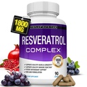 Resveratrol Ergänzung 1800 mg Antioxidant Complex - hochwirksame natürliche Trans-Resveratrol Pillen für gesundes Altern, allgemeine Gesundheitsunterstützung, Immunsystem, Gehirnfunktion, für Männer Frauen, 90 Kapseln