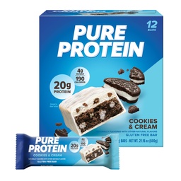 Tiszta fehérje bárok, magas fehérjék, tápláló snack, hogy támogassa az energiát, alacsony cukor, gluténmentes, sütik és krém, 1.76oz, 12 csomag