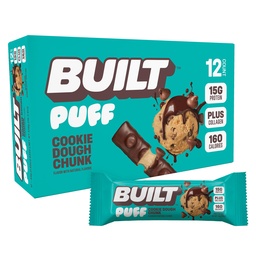 Built Bar, Puff Protein Bars, Cookie Dough Chunk Puff, 15g Protein Snack, On- The- Bars, Csak 160 Calories, 8g Sugar, Collagen, Not Gluten Free, 12 Count
