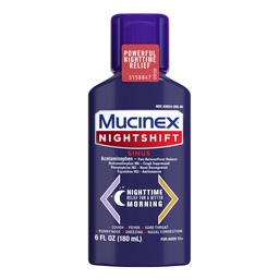 Mucinex Nightshift Sinus, hideg és influenza köhögés gyógyszert felnőttek, erős éjszakai sinus orvoslás Sinus Relief, Sore Throat Relief, Köhögés szuppresszáns és Nasal Decongestant felnőttek, 6 Fl Oz