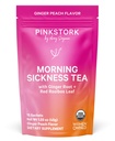 Pink Stork Organic Morning Sickness Pregnancy Tea - Hot or Iced Tea - Prenatal Heartburn, Indigestion, and Constipation Support - 1. Trimester Pregnancy Must Haves - Ginger Peach, 15 Sachets