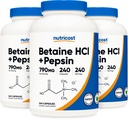 Nutricost Betaine HCl + Pepsin 790mg, 240 kapszula, 3 üveg (720 kapszula)