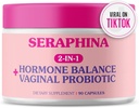 Szerafina vaginalis probiotikumok 2- in- 1 nők + hormonegyensúly - 90 kapszula teljes női gondozás, PMS & húgyúti tract egészség, prebiotikus keverék, 10 billió CFU, 6 Strains (90 Count 1)