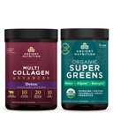 Ancient Nutrition Multi Collagen Advanced Powder Cleanse & Detox, Unflavoled, 36 Servings + Organic SuperGreens Powder, Greens Flavor, 25 Servings