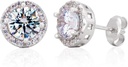 Sterling Silver kézzel készített Zircon Gemstone Halo 9mm Stud fülek