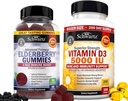 BioSchwartz Elderberry Gummees cink és C-vitamin felnőttek immuntámogatás (1 hónapos ellátás) Plus nagy szilárdságú D3-vitamin 5000 NE 125 µg (1 éves ellátás)