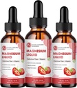 (3 csomag) Magnézium-glicinát folyékony cseppek, magas abszorpció Bromelainnal alkotott magnézium folyadék, B6-vitamin C D, Magnézium-kiegészítés gyerekeknek és felnőtteknek, Éjszakai és Izomvédő, Epres Flavor