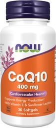 NOW Foods kiegészítők, CoQ10 400 mg, Gyógyszerészeti osztály, All- Trans Form által termelt Fermentáció, 30 Softgels