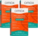Omax3 Prebiotikus és probiotikus 50 milliárd CFU + Chicory Inulin, 10 törzs, redukáló puffadás, emésztés, SIBO, Leaky Gut, Vaginalis pH, Acidophilus, Vegan, Tejmentes, Glutén mentes, Buborékcsomagolás (2 csomag)