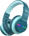 iClever BTH12 Gyerekek Bluetooth Fejhallgató, Színes LED Lámpák Vezeték nélküli Gyerekek Fejhallgató, 74 / 85dBA Safe Volume, 85H Playtime, Bluetooth 5.2, Over Fear Headphone Built- in Mic iPad / Tablet / Airplane, Green