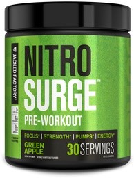 Jacked Factory NITROSURGE előedzés kiegészítés - Endless Energy, Instant Strength Gains, Clear Focus, Intense Pumps - NO Booster & Powerful Pretosure Energy Powder - 30 szervizek, zöld alma