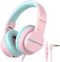 iClever HS19 Kids Headphone with Microphone for School, Safe Volume Limited, Over- Ear Girls Boys Headphone for Kids with Shareport, Fullable Wired for iPad / Travel (Rózsaszín)