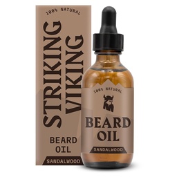 Striking Viking Sandalwood Beard Oz for Men - 2 Fl Oz, Sandalwood Scent - Natural Hydrating & Softing Beard Care with Argan, Jojoba, Almond & Tea Tree - Non-Greasy, Fast- Absorbing Forma