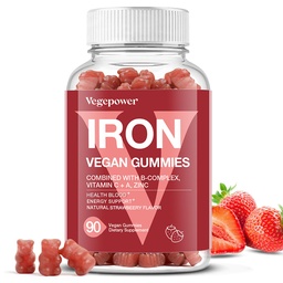 Vas gumik kiegészítők nők és gyerekek - Multivitamin C vitamin energia támogatása, nagy ízű vas gumi vitaminok C vitamin Max Abszorpció - Vegán, Epres 90 gróf