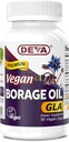 Deva Vegan Vitamins, Borage Oil 500mg, Rich Source of Omega-6 Fatty Acid GLA (Gamma linolén sav), Cold- Pressed & Unfinished, 90 tabletta, 1- Pack