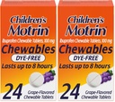 Motrin Gyermekek Dye- mentes Ibuprofen rágótabletták fájdalom és láz, szőlő, 24 gróf (2-es csomag)