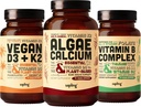 Algák Kalcium & Vegan D3 + K2 & B-vitamin Komplex Bundle - A vörös algák kalciumpótlása, 4000 NE D3-vitamin és 100 µg K2-vitamin, esszenciális B-vitaminok