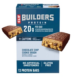CLIF BUILDERS + koffein fehérje bárok - Csokoládé Chip Cookie Dough Flavor - 20g Növényalapú fehérje - Gluten Free - Non-GMO - Alacsony glikémiás - Nincs mesterséges édesítő - 2.4 oz. (12 csomag)