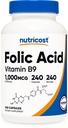 Nutricost folsav (B9-vitamin) 1000 µg, 240 kapszula