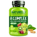 NATURELO B-vitamin Komplex, 120 kapszula, Vegan, CoQ10, metil-folát, biotin, gyümölcs & Veg keverék, támogatja az energia és egészséges stressz válasz, Super B Komplex Vitaminok nők és férfiak