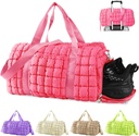 Stílusos tornazsák Duffle a nőknek, Duffle Bag Travel a cipők kompartmentjével, Puffer Weekender Bags Overnight Carry On Bag a Trolley Sleeve a repülőgépeknek, Personal elem Sports Duffel Dance Bag (rózsaszín)