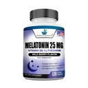 Melatonin 25 mg per egy tabletta, 120 Rágótabletta L- Theanine & B- 6 vitaminnal, Támogatja az egészséges alvási ciklust, Promotes nyugtató és nyugtató alvás, Vegan, NON GMO, készült USA