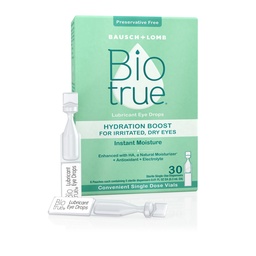 Biotrue Hydration Boost, Preservative- Free Eye Drops for Dry Eyes, Instant Moisturizes, Restions, Contact Lens Friendly, Frissítés & Relieve Eye Irritation, 30 Single Use Vials (1-es csomag)
