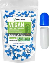 XPRS Nutra mérete 0 üres kapszula - 500 darab üres vegán kapszula - vegetáriánus tabletták - DIY növényi kapszula töltelék - Veggie Pill Caps Do- It- Yourself kiegészítők (kék / fehér)