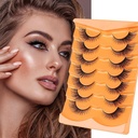 Hasty Fox Eye Lash, Wispy False Eyelash D Curl Mink Lash Fluffy Fals Lash Natural Look Cat Eye Lash Strip Pack 7 Pairs, Black