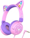 iClever Kids fejhallgató Cat fül, LED Light Up, 85dBA Safe Volume, Stereo Sound Toddler fejhallgató Travel School, Lehajtható 3.5mm Wired Kids fejhallgató iPad Tabletta, Miow Lollipop -Pink