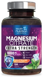 Magnézium-citrát kapszula 1000mg - Max Felszívódás Magnézium-por izom-, ideg-, csont- és szív-egészségügyi támogatás, magas abszorpciós citrát komplexum, glutén mentes, nem-GMO - 120 kapszula