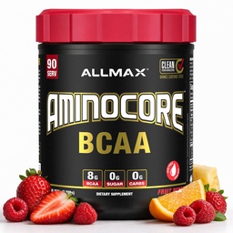 ALLMAX Nutrition AMINOCORE BCAA, Fruit Punch - 945 g Powder - 8.18 Grams of Branched Chain Amin acids Per Serving - with B Vitamins - No Fillers or Non- BCAA Aminos - Sugar Free - 90 Servings