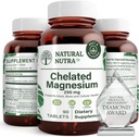 Természetes Nutra Chelated Magnézium Oxide 250 mg - magas abszorpció erős csontok, szív-egészség, energia boost, gluténmentes, nem-GMO, 90 tabletta (3 csomag) BPA- mentes újrahasznosítható üveg