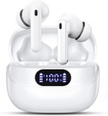 Vezeték nélküli fülhallgató, 42H Bluetooth 5.3 Fejhallgató, HiFi Stereo Call Noise Lemondó Fülhallgató, IPX7 Vízálló Stereo in -Fülhallgató LED kijelzővel iOS Android (fehér)