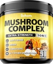 Satoomi 10in1 Gomba kiegészítés Complex - Lions Mane, Cordyceps, Reishi, Chaga és 6 további - Brain kiegészítők memória & Fókusz - 90 gróf - 3 hónap ellátás