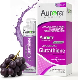 Aurora Nutrascience Micro- Liposomal Liquid Glutathione, Immune & Antioxidant Gut Health Support Supplement, 500 mg / Serving, Gluten Free, Non-GMO, Sugar- Free, 10 Single- Serve Packets