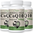Liposzómás CoQ10 800mg Ubikinol Softgel, Max Abszorpció Ubikinol Q10 Coenzim, Ubikinol CoQ10 Az antioxidáns, szívfunkció és energiatermelés kiegészítése, Pure CoQ10 800mg, 180 Vegán Softgels