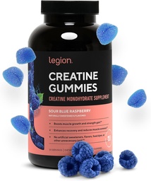 LEGION Creatine Monohidrát Gummees - Clean Chewable Creatine Supplement for Strength, Endurance & Muscle Recovery - 30 Sour Blue Raspberry Flavor Servings - Nincs mesterséges aroma vagy édesítő