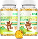 Magnézium-gumik gyerekeknek - Magnézium-glicinát-gumik kiegészítés L-Theaninnal, B6-vitamin, D3 felnőttek és gyerekek számára, nyugtató magnézium alvásra, relaxáció, agy, csontok, cukor mentes ananász 120ct