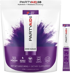 PARTYAID GO Feel Good Tonight and Tomorrow, Zero Sugar, 5- HTP, B- Complex, Milk Thistle, Electrolites, No Manual Flavor or Sweeteners, Caffeine- Free, 30 Count (1-es csomag)