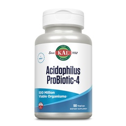 KAL Acidophilus ProBiotic4, 500 millió CFU, négy probiotikus törzs, probiotikumok nők és férfiak számára, fagyasztva szárított, L. acidophilus, L. bulgaricus, S. thermophilus, B. bifidum, 100 adag, 100 VegCaps