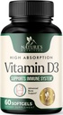 D3-vitamin kiegészítés 5000NE (125 µg) - Extra Strength Vitamins D3 Diétás Softtels for Bone, Fogak, Izomegészség és Immuntámogatás, Rapid Absorbtion Mini D Softgel, Non-GMO, Gluten Free - 60