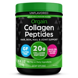 Orgain Hydrolized Collagen Peptides Powder For Women & Men, 20g Grass Fed Collagen, Unflavoled - Hair, Skin, Nail, & Joint Support Supplement, Paleo & Keto, Non-GMO, Type I and III, 1lb