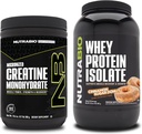 NutraBio Creatine Monohidrát, ízesítetlen, 300g és tejsavó fehérje izolátum, fahéjas cukor fánk, Supplement Bundle - Izom energia, Lean izom növekedés, helyreállítás, és erő