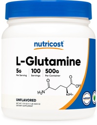 Nutricost L- glutamin por (500 gramm) ízesítetlen - glutén mentes & non-GMO, 100 szerva
