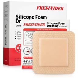 FRESINIDER szilikon hab ruha ragasztó határ - sebek dressing kötszer - szilikon hab pad - csomag 10 - 4 x 4 inches nagy vízálló kötszerek - Öntapadó sebápolás és ruhák