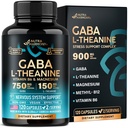 GABA L-Theanin 900 mg - Made in USA - Magnesium | Vitamin B6 - Kalm, Schlaf, Entspannung & Stimmung Unterstützung - 750 mg Gamma AminoButyric Acid, 150 mg L-Theanin - Non-Habit Forming, Vegan - 120 Kapseln