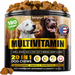 20- in1 Kutya Multivitamin kiegészítők - Immunitás, emésztés, Ízületi és Szív egészségügyi támogatás - Természetes kutya vitaminok Biotinnal, Msm, Áfonya, Glükozamin kutyáknak - 180 sajt